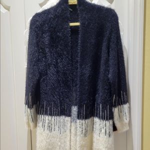 Cozy fit long light weight Sweater Coat in Black and Cream